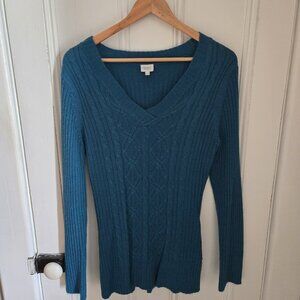 XL Suzy Shier Teal Blue V-Neck Sweater (18" PTP)